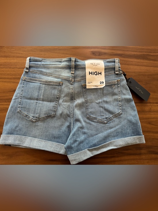 rag & bone Pants - rag & bone High Waist Light Blue Rolled Hem Denim Shorts